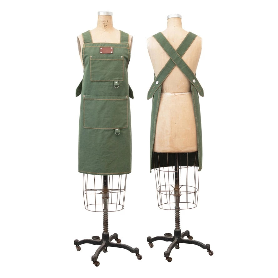 Cross Back Apron with Pockets and Rivets