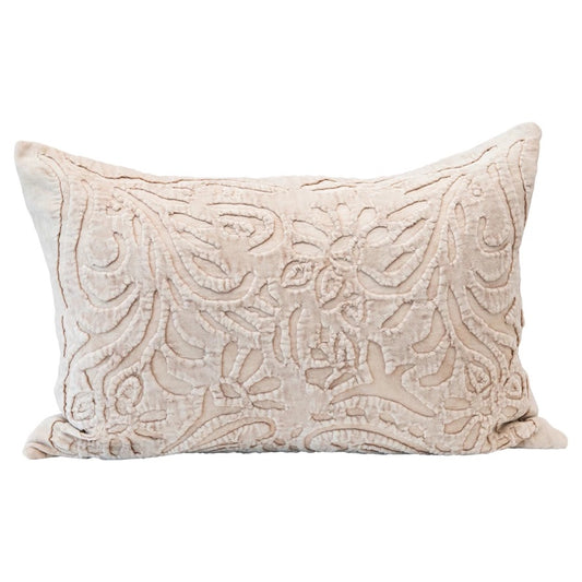 Cotton Velvet Lumbar Pillow w/ Cutwork