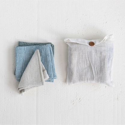 Cotton Waffle Weave Dish Cloths w/ Loop, Set of 3 in Bag