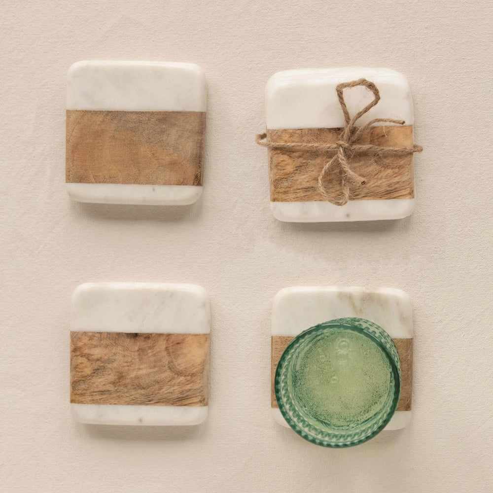Marble and Acacia Wood Coasters, Set of 4 | Housewarming Grant & Madi Murphree