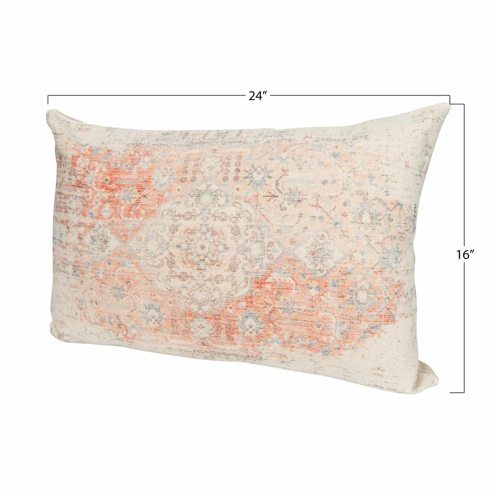 Cotton Distressed Print Lumbar Pillow