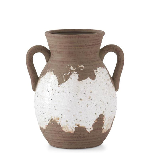 Matte Taupe & White Glazed Double Handle Ceramic Vase