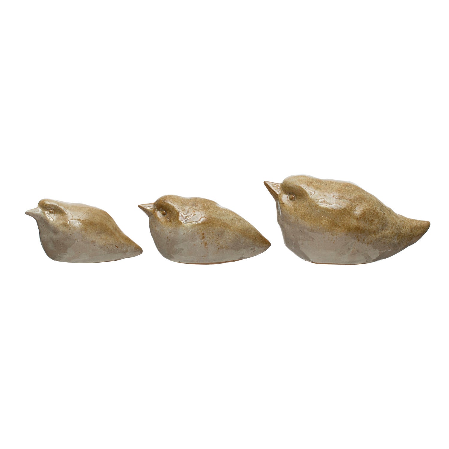 Stoneware Birds, Reactive Glaze, Tan Color, Set of 3