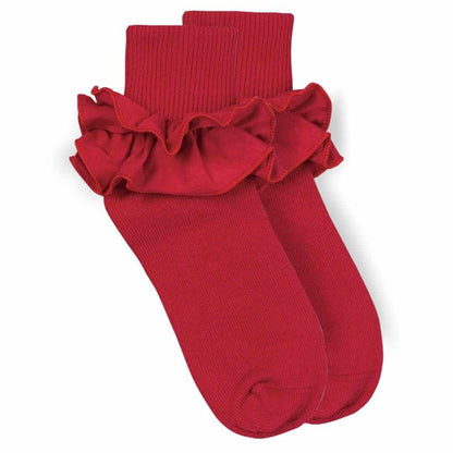 Jefferies Socks Red Misty Ruffle Turn Cuff Socks