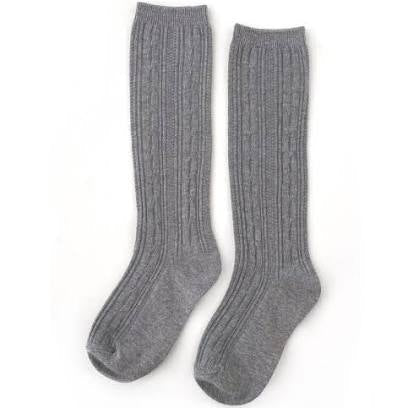 Little Stocking Co Cable Knit Knee High Socks Gray