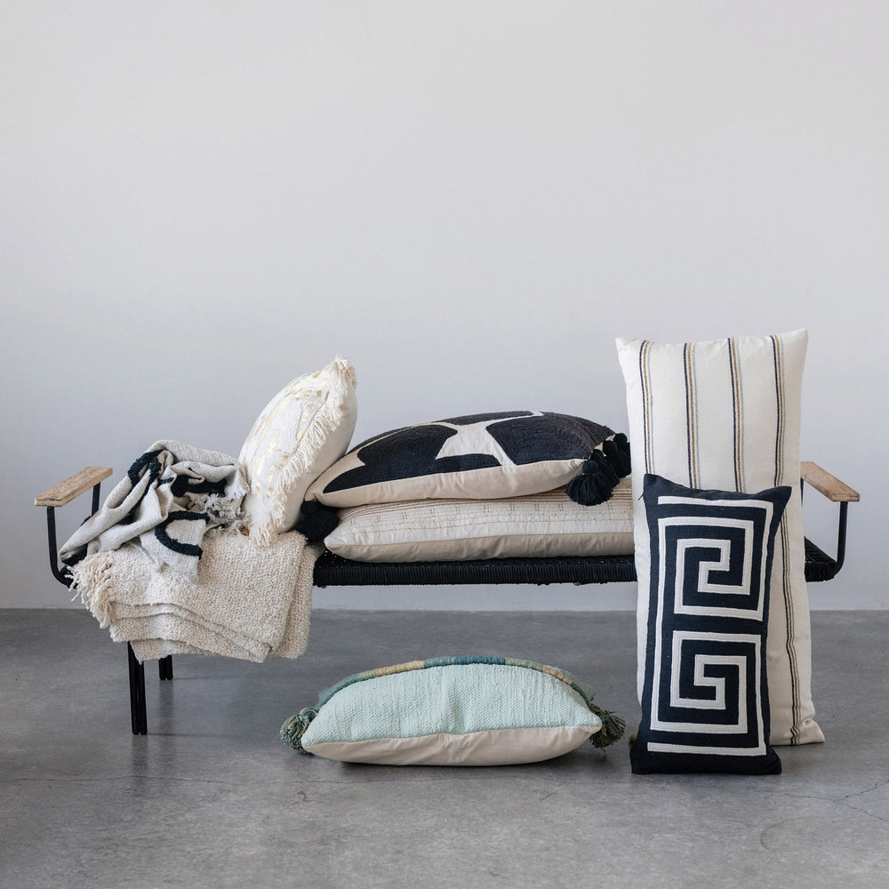 Woven Cotton Blend Lumbar Pillow with Stripes