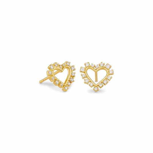 Kendra Scott Ari Heart Crystal Stud Earring in Gold White Crystal