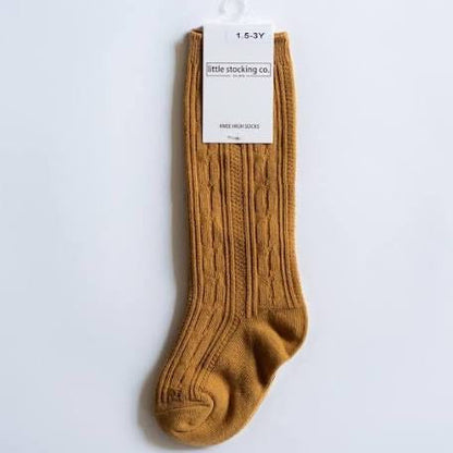 Little Stocking Co Cable Knit Knee High Socks Mustard