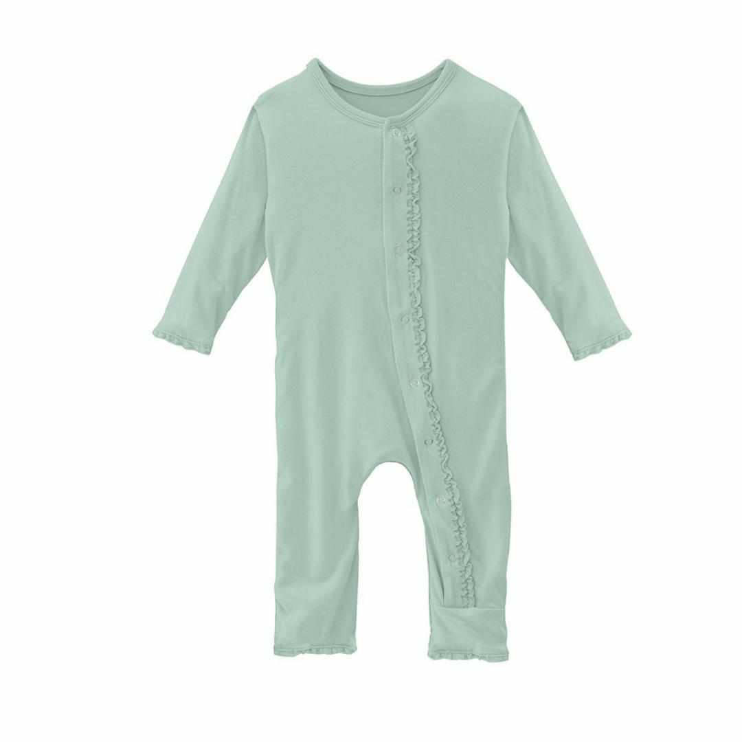 Pistachio Muffin Ruffle Coverall with Snaps-Kickee Pants-Lasting Impressions