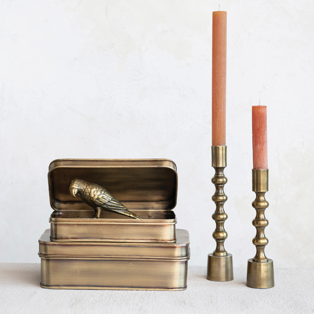 Cast Aluminum Taper Holders, Antique Gold Finish, Set of 2