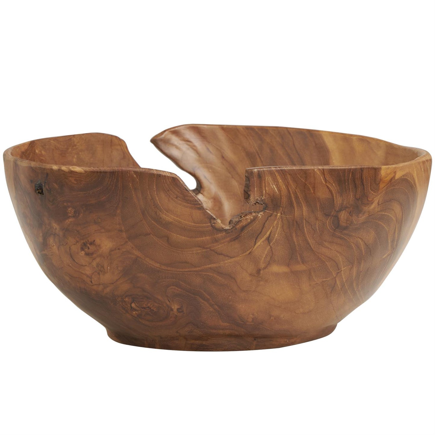 Brown Teak Wood Handmade Decorative Bowl With Natural Grooves