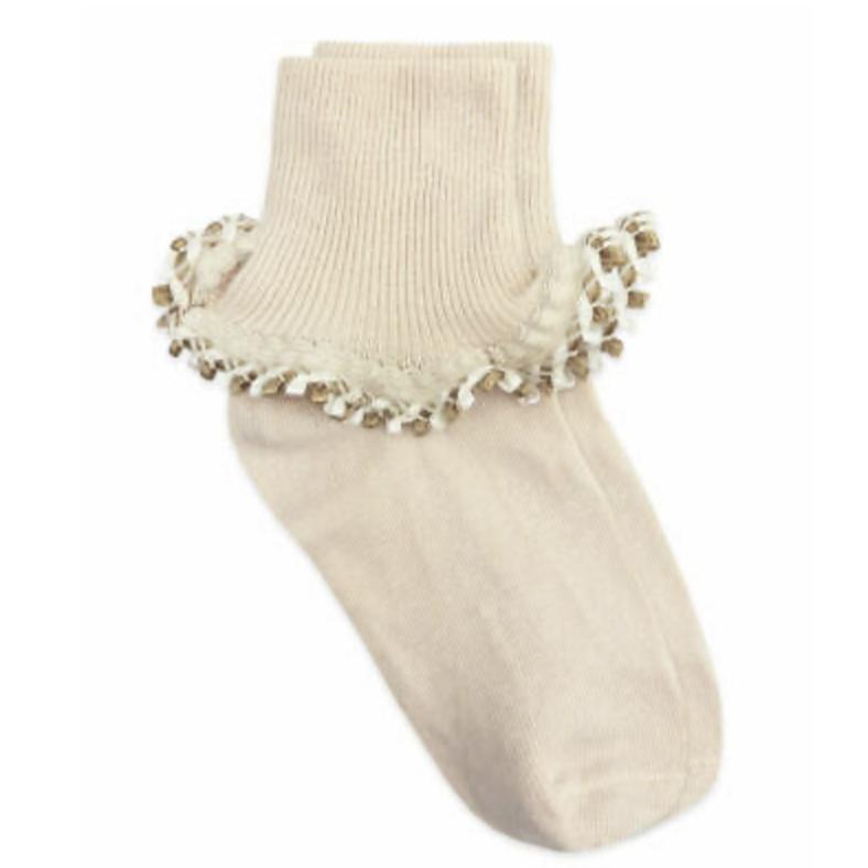 Ivory Ribbon Lace Trim Tutu Cotton Turn Cuff Socks-Jefferies Socks-Lasting Impressions