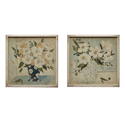 Framed Wall Decor with Floral Print, Set of 2