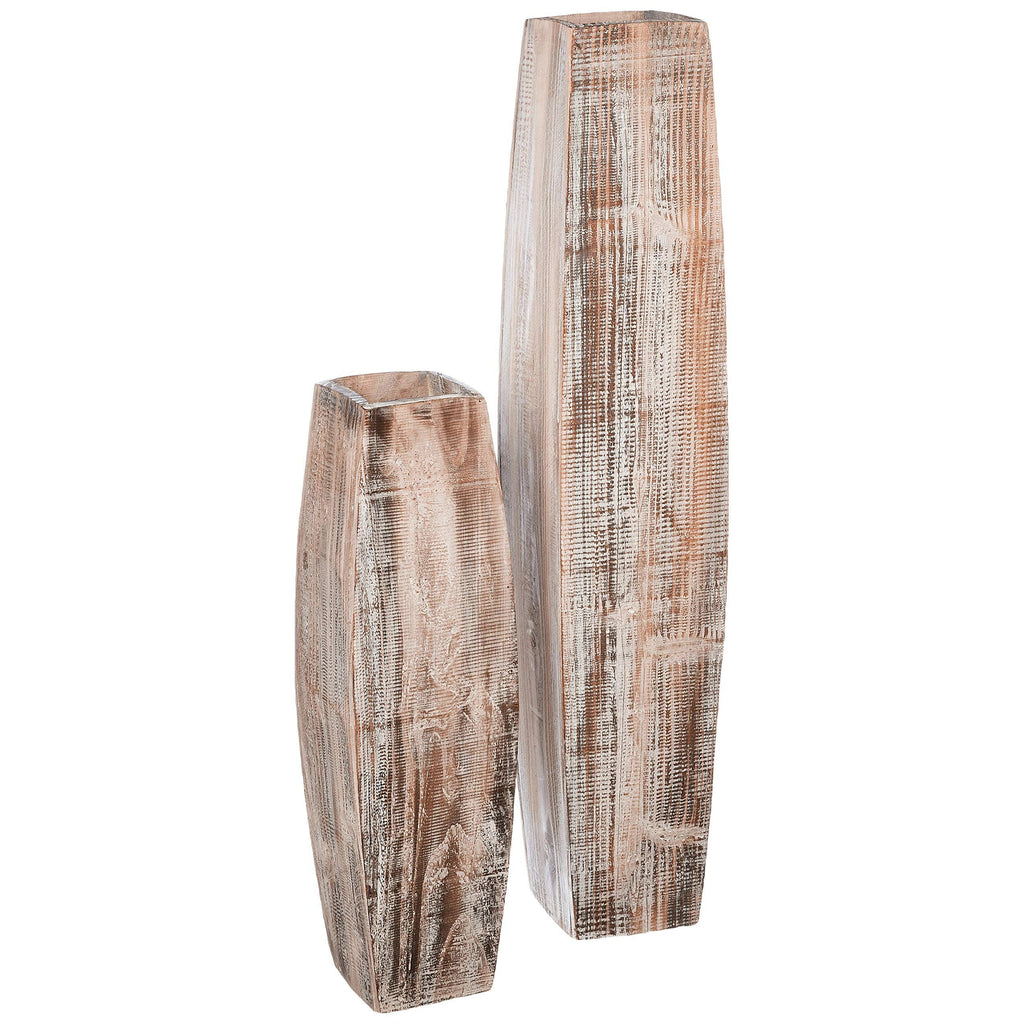 White Washed Tall Oblong Wooden Vases Kalalou