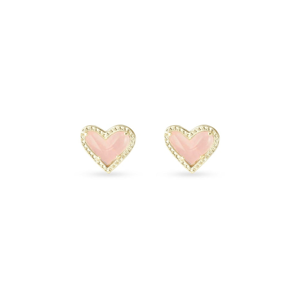 Kendra Scott Ari Heart Stud Earring Gold Rose Quartz