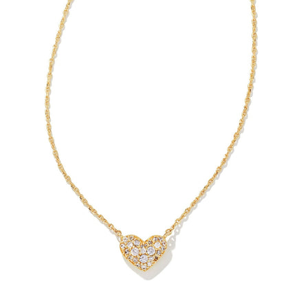 Kendra Scott Ari Pave Crystal Heart Necklace in Rhodium White CZ