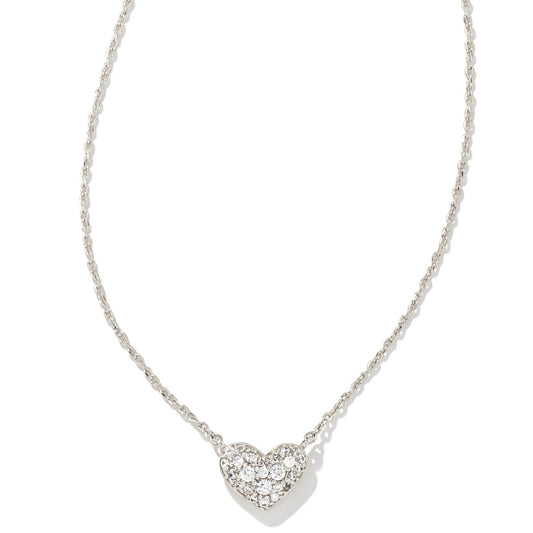Kendra Scott Ari Pave Crystal Heart Necklace in Gold White CZ