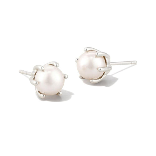 Kendra Scott Ashton Pearl Stud Earrings Bright Silver White Pearl