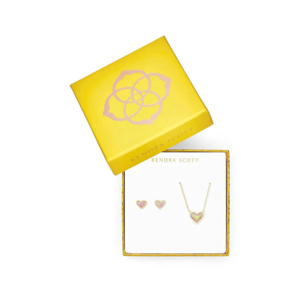 Kendra Scott Ari Heart Pendant & Stud Gift Set in Rhodium Purple Amethyst Gift Set