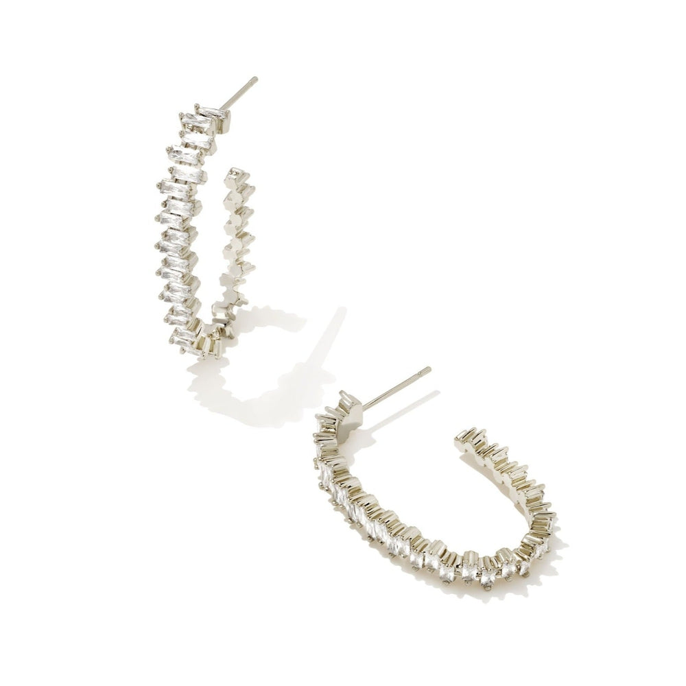 Kendra Scott Juliette Oval Hoop Earring in Rhodium White Crystal